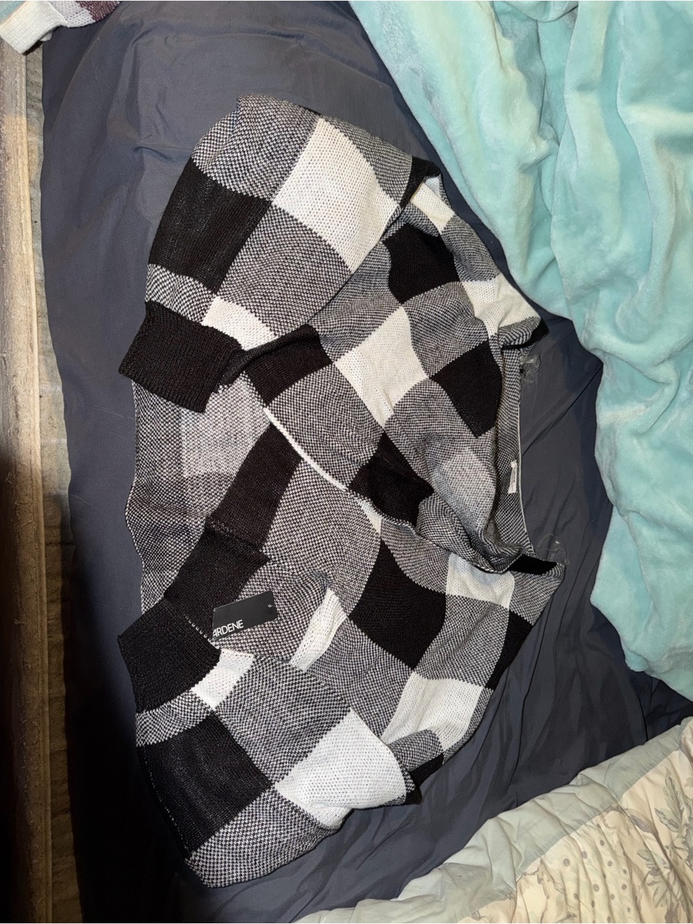 Ardene Black & White Buffalo Check Crewneck Sweater